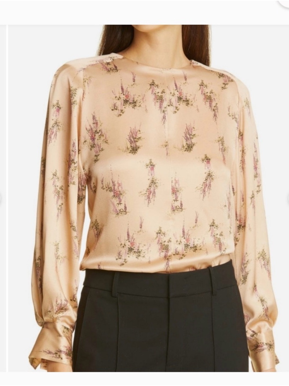 Vince Peach Floral Satin Long-Sleeve Blouse-worn once